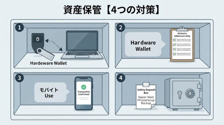 コールドウォレットによる仮想通貨の資産保管をイメージした画像