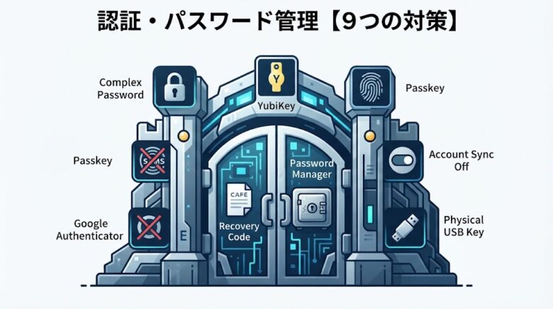 2段階認証とパスワード管理のセキュリティ対策をイメージした画像