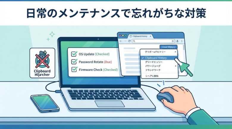 クリップボードの履歴削除など日常のセキュリティメンテナンスをイメージした画像