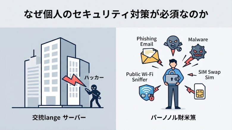 仮想通貨の資産流出は個人のセキュリティ対策次第であることを示すイメージ画像